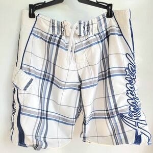 Aeropostale Blue and White Plaid Swim Shorts. Size 32